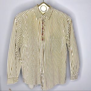 Vintage Pinstriped Embroidery Detail Button Up